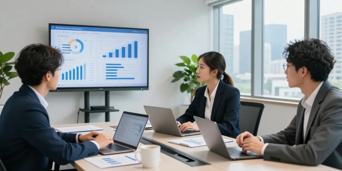 Business professionals discussing the cheapest merchant cash advance in UK with charts and financial documents.