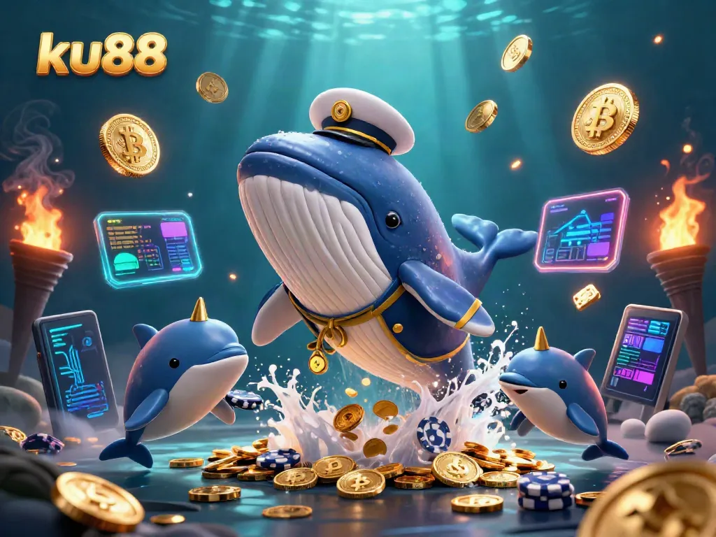 Engage in excitement at ku88 with a whale and narwhal in a vibrant underwater casino world.