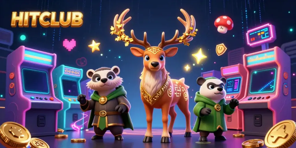 Experience thrilling gameplay with HITCLUB’s vibrant casino illustration featuring mystical characters and neon elements.