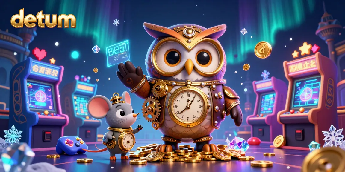 Engage with exciting games at datum featuring a steampunk owl and vibrant casino elements