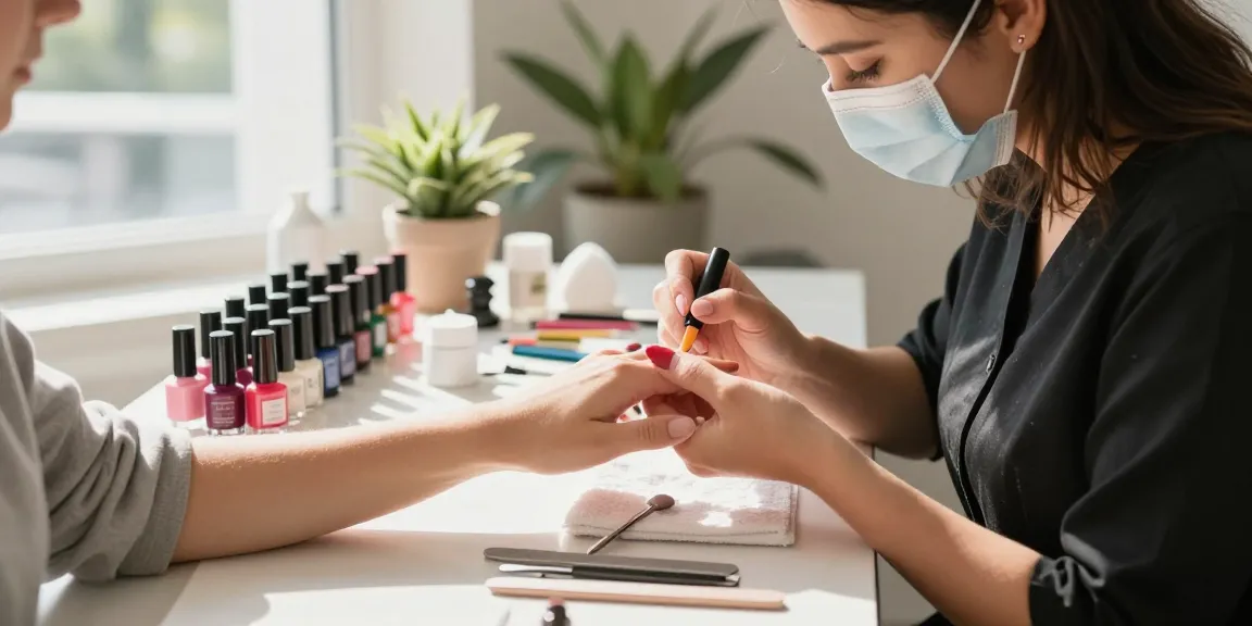 Paradise Nail Beauty service with professional applying vibrant nail color in a serene salon setting.