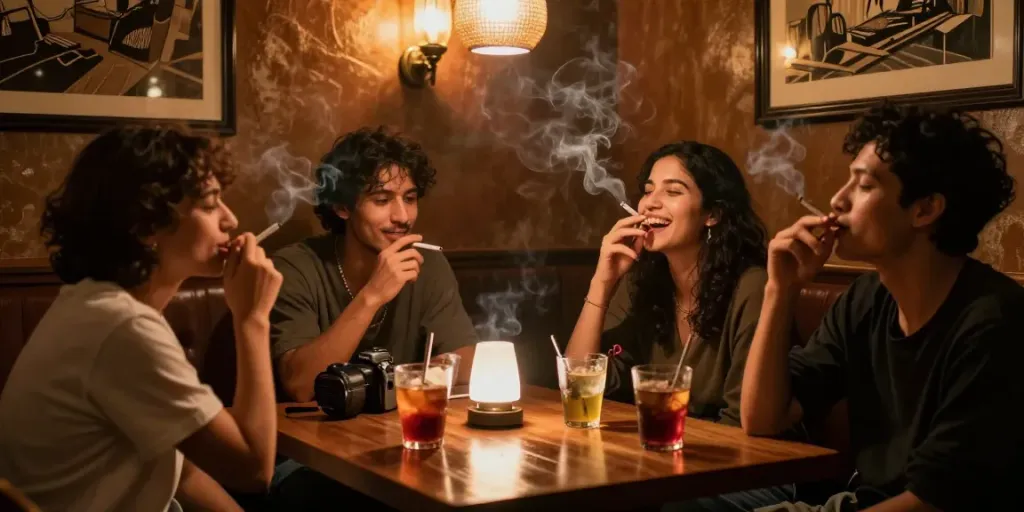 Akses alternatif rokok88 dalam suasana santai di ruang merokok dengan teman-teman.