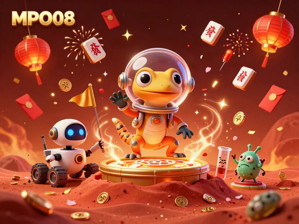 MPO08 brings thrilling sports betting adventures, featuring a vibrant 3D casino discovery scene.