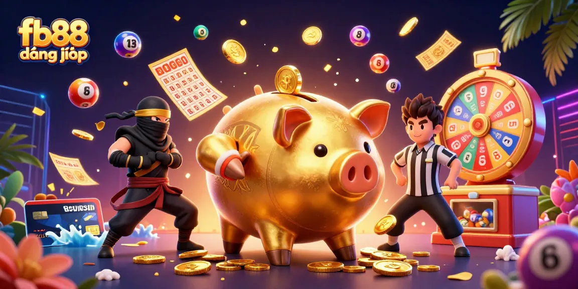 Experience fb88 đăng nhập with vibrant casino characters amidst falling golden coins and lively game elements.