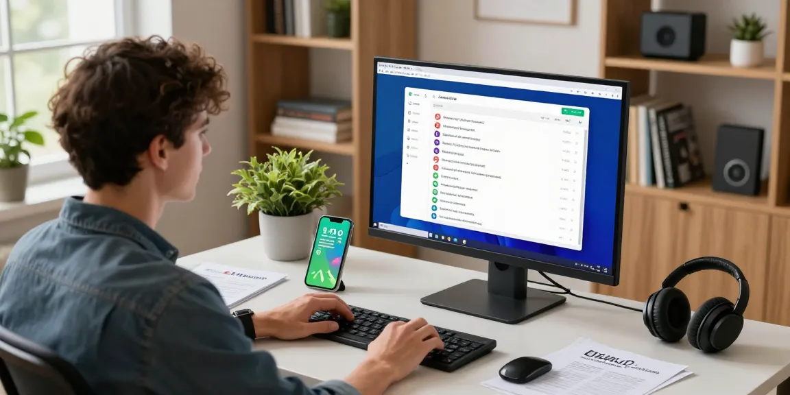 Engaging workspace featuring WhatsApp電腦版 on a computer screen, emphasizing communication and productivity.