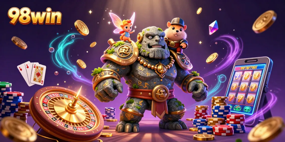 Experience thrilling wins with 98win's dynamic casino world featuring lively characters and vibrant games.