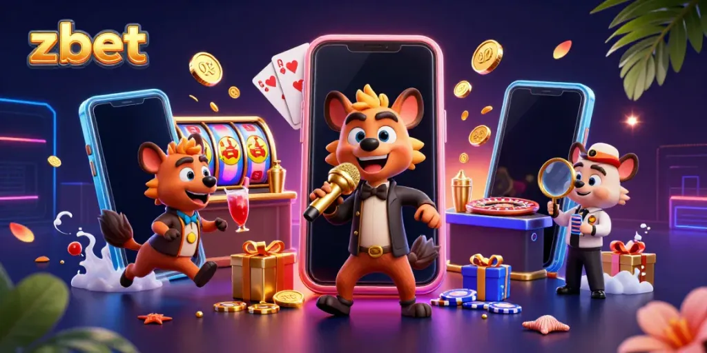 Experience the vibrant zbet casino atmosphere with hyenas serving drinks, telling jokes, and checking IDs.