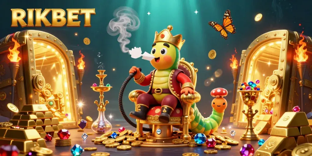 Experience the vibrant gaming atmosphere of RIKBET with a captivating 3D casino illustration.