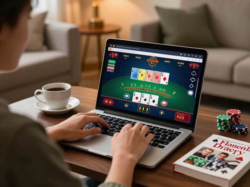 Player engaging in blackjack on GG88 online casino app while seated at home.