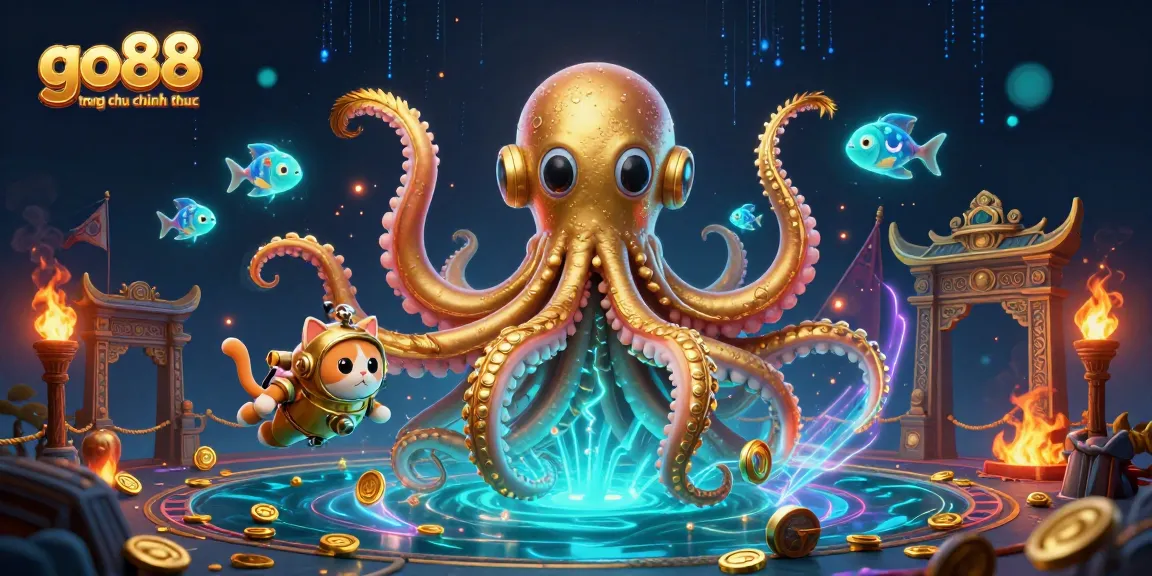 Experience the dynamic world of go88 trang chu chinh thuc featuring a colossal kraken and interactive gaming elements.