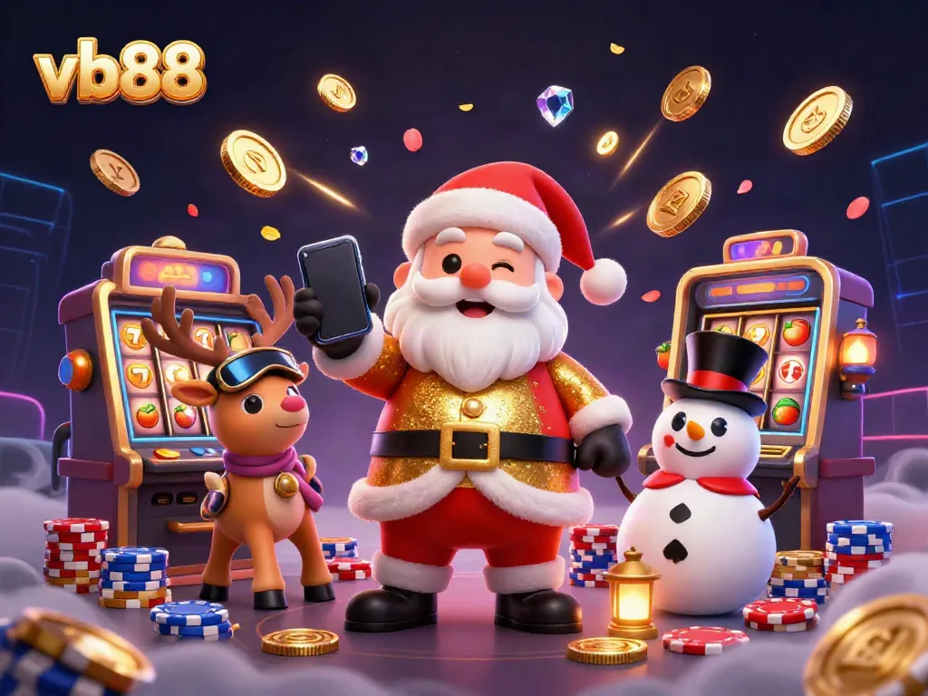 Win big with vb88 at this vibrant casino scene featuring Santa and friends!