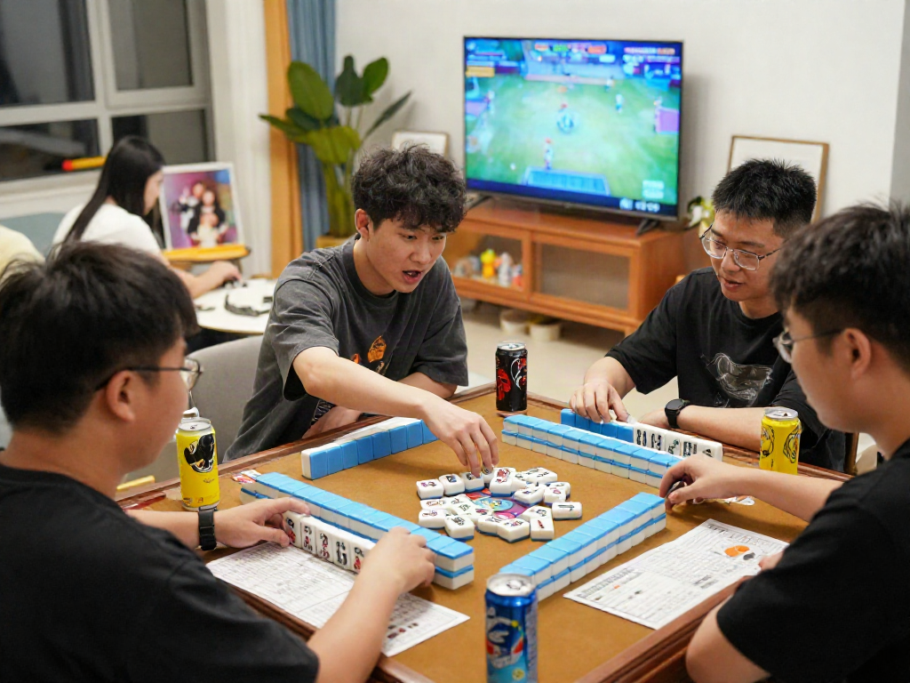 Players intensely engaged in MAHJONGJP88 hari ini game night, showcasing colorful tiles and strategic gameplay.