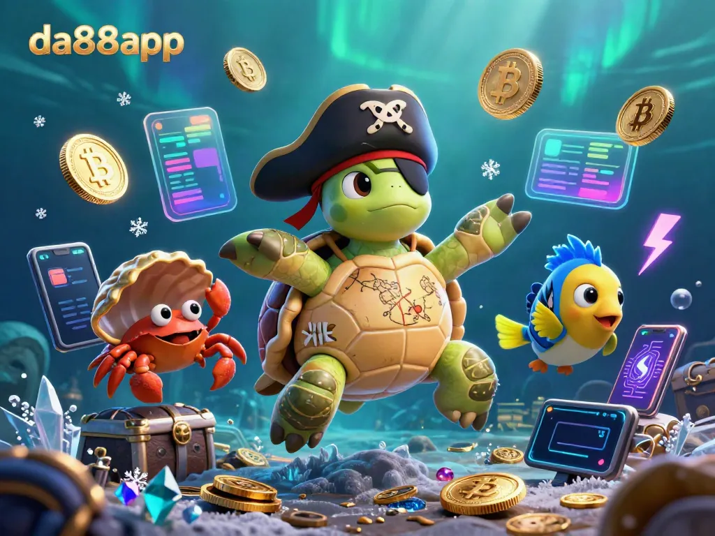 Engage in thrilling slots at da88app with a vivid 3D illustration of characters amidst glittering treasure.