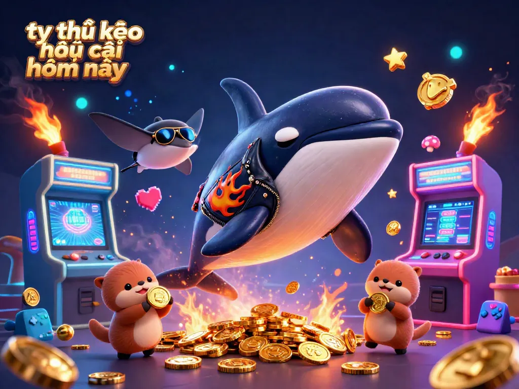 Engage with tỷ lệ kèo nhà cái hôm nay as a vibrant 3D scene showcases a dynamic whale, stingray, and otters in an exciting casino environment.
