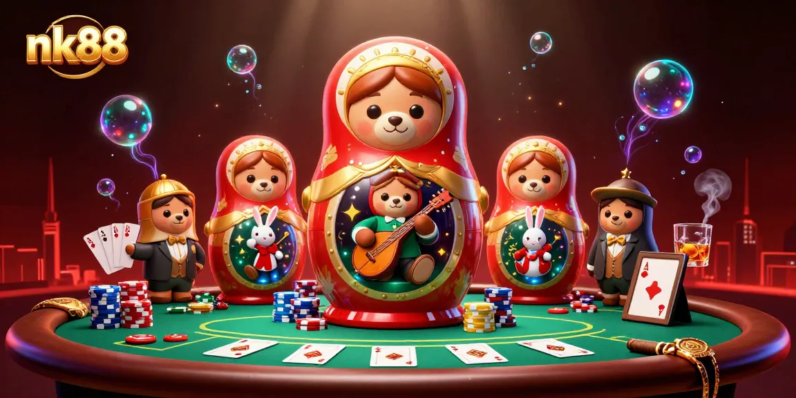 Engage with nk88's thrilling casino experience featuring vibrant characters and poker action.