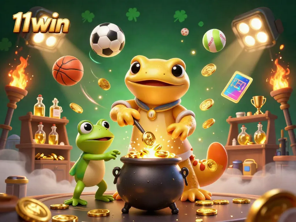 Experience the excitement of 11win with a golden salamander alchemist creating gold coins in a dynamic 3D casino scene.
