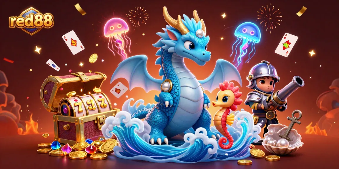 Experience thrilling actions with red88 in an incredible 3D underwater casino adventure illustration.