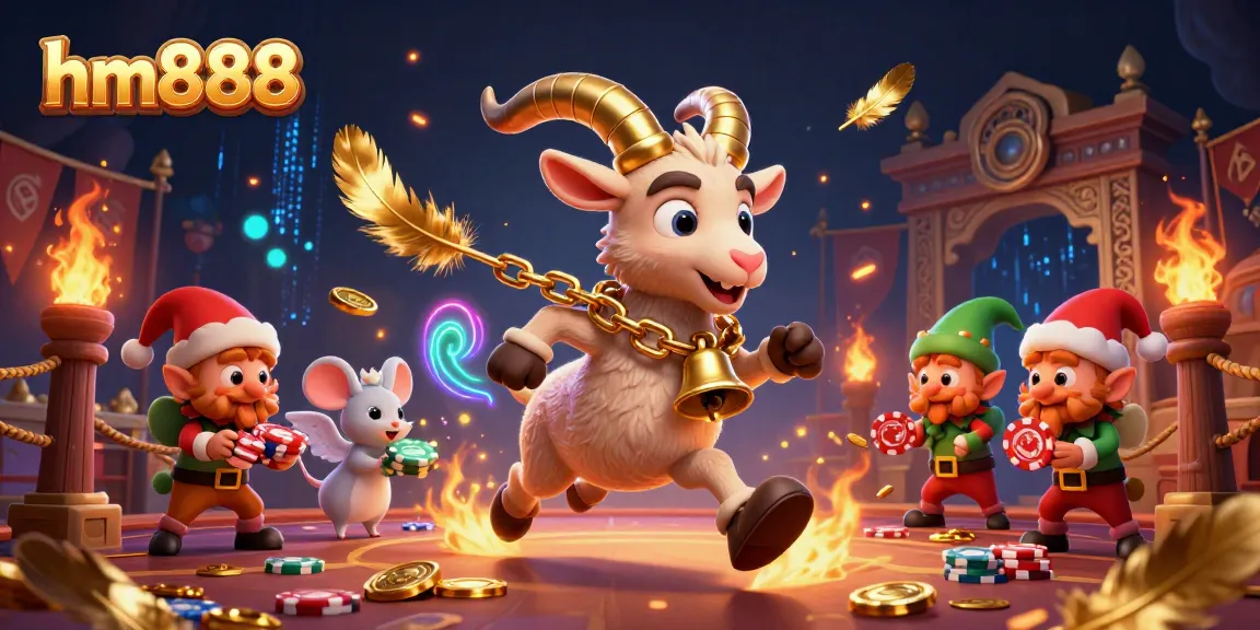 Spin the reels at hm888 with Krampus goat, angel mouse, and elf gremlins for festive casino fun.