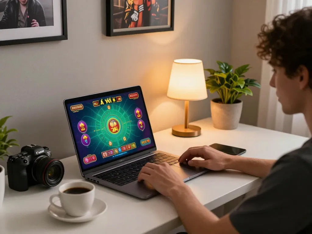 Tai Xiu Online players enjoying gaming session with interactive screens and cozy setup at home.
