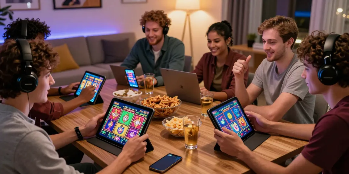 Exciting gaming scene with players enjoying deposit tanpa minimal slot games in a cozy living room.