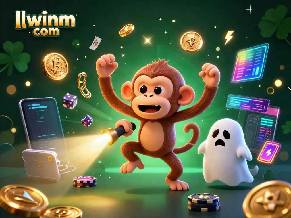 Experience gaming thrills at llwinm com with a lively 3D scene of a playful ghost monkey and a ghost-hunter puppy.