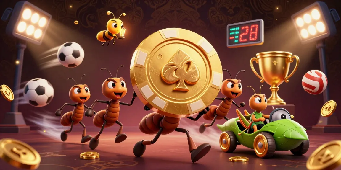 Engage with the thrilling adventures of 91club through a dynamic heist scene featuring animated ants and sports elements.