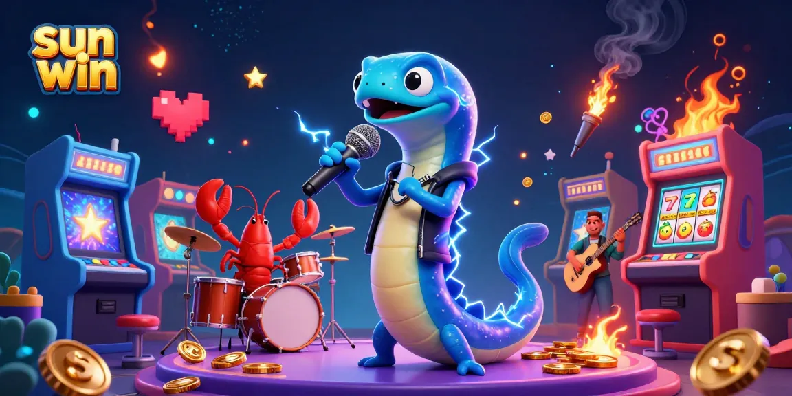 Experience the thrill of winning at sun win with dynamic 3D casino action featuring an electric eel DJ and vibrant game elements.