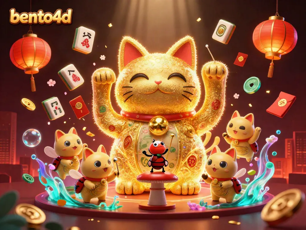 Engage with the excitement of bento4d through a vibrant 3D casino scene featuring lucky symbols.
