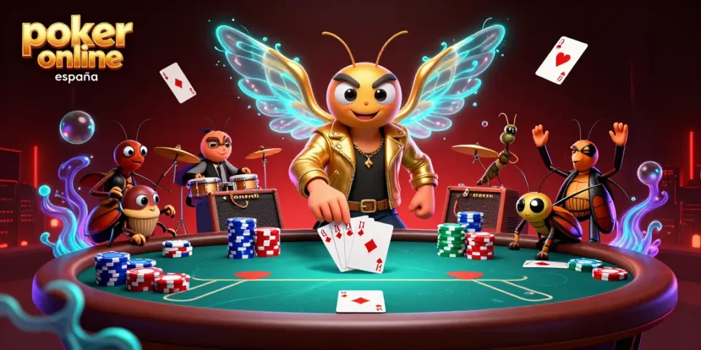 Disfruta emocionantes partidas de póker online España con una animación vibrante y colorida.