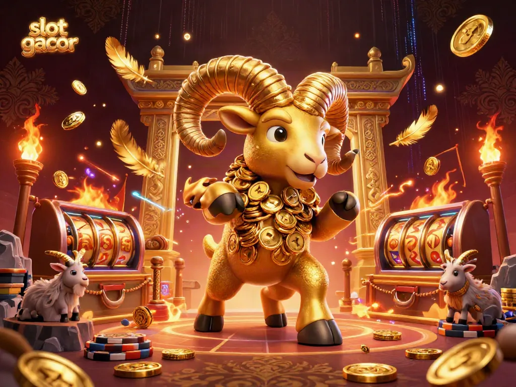 Experience the thrill of slot gacor with a dynamic 3D illustration featuring golden coins and vibrant casino elements.