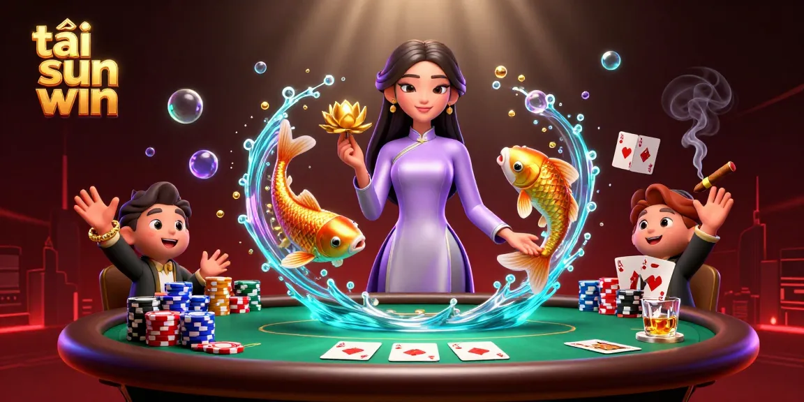 Engage with tải sun win in an immersive 3D casino scene featuring vibrant game elements and a captivating character.
