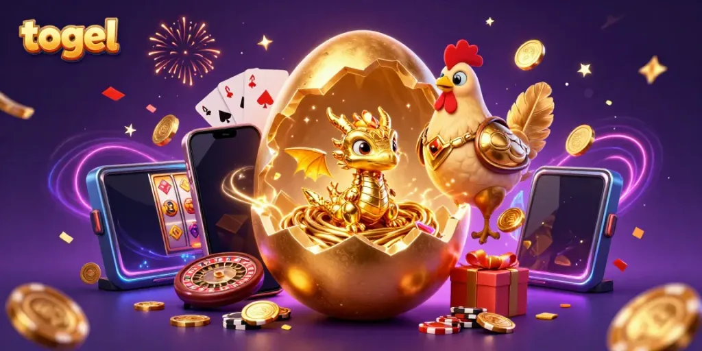 Experience thrilling togel action as a golden dragon emerges amidst vibrant casino elements.