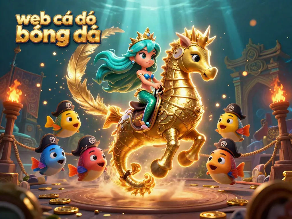 Cá cược với web cá độ bóng đá trong cảnh tượng sống động dưới nước với nàng tiên cá và ngựa seahorse.