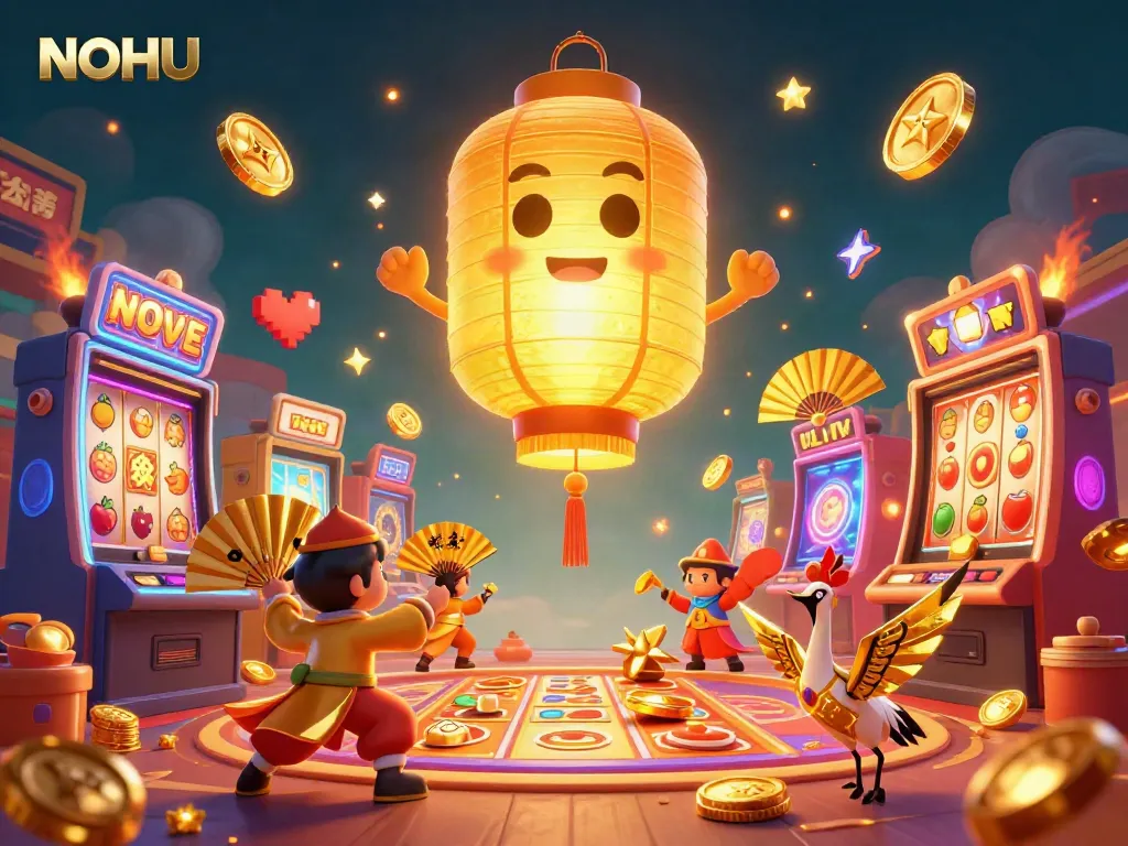 Experience exciting jackpot action at NOHU, featuring vibrant casino elements and dynamic characters.