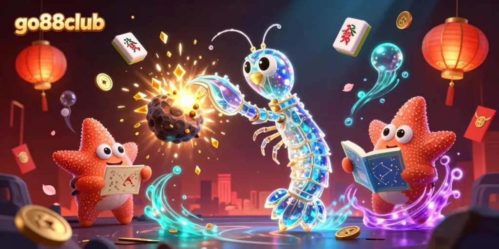 Engage in vibrant gaming at go88club with galactic characters amidst a dazzling casino scene.