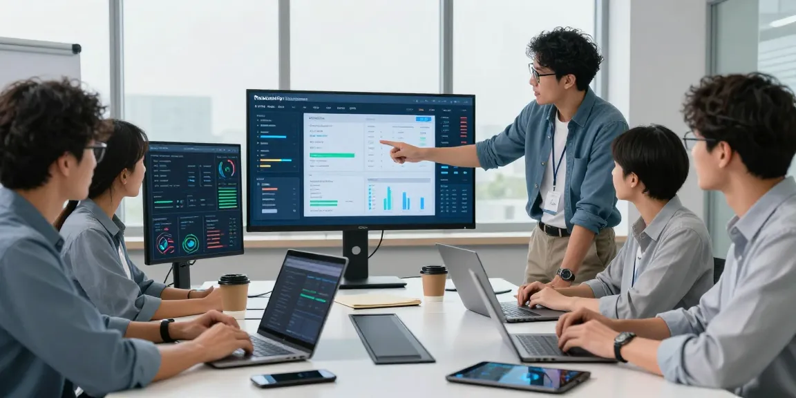 How much does IT support cost in UK? A meeting of IT professionals analyzing performance metrics in a modern office.
