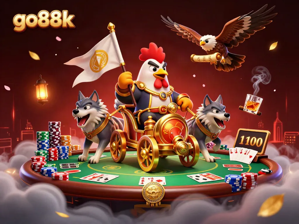 Experience high-stakes action with go88k's vibrant casino scene featuring poker elements and dynamic characters.