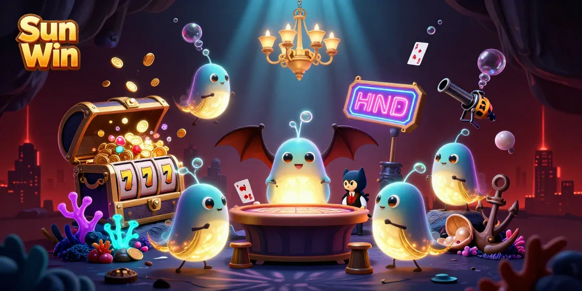 Experience thrilling gameplay with Sun Win's vibrant casino scene illuminated by glowing characters.