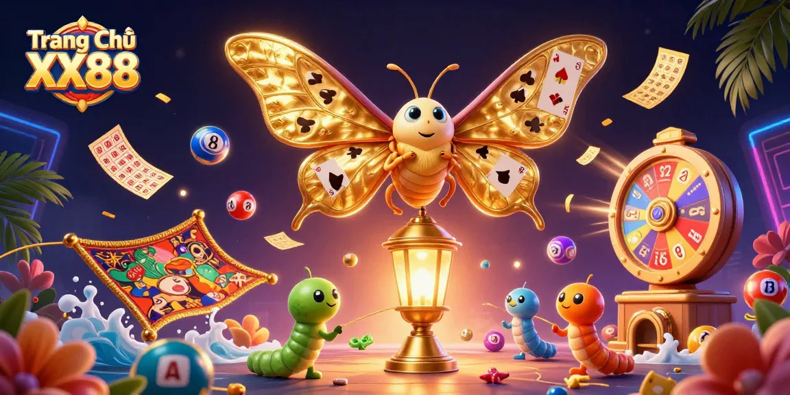 Engage with Trang Chủ XX88's exciting gaming scene featuring vivid lottery elements and casino motifs.