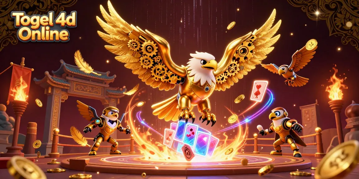 Experience the excitement of Togel 4d Online with a cybernetic eagle soaring amidst explosive casino elements.