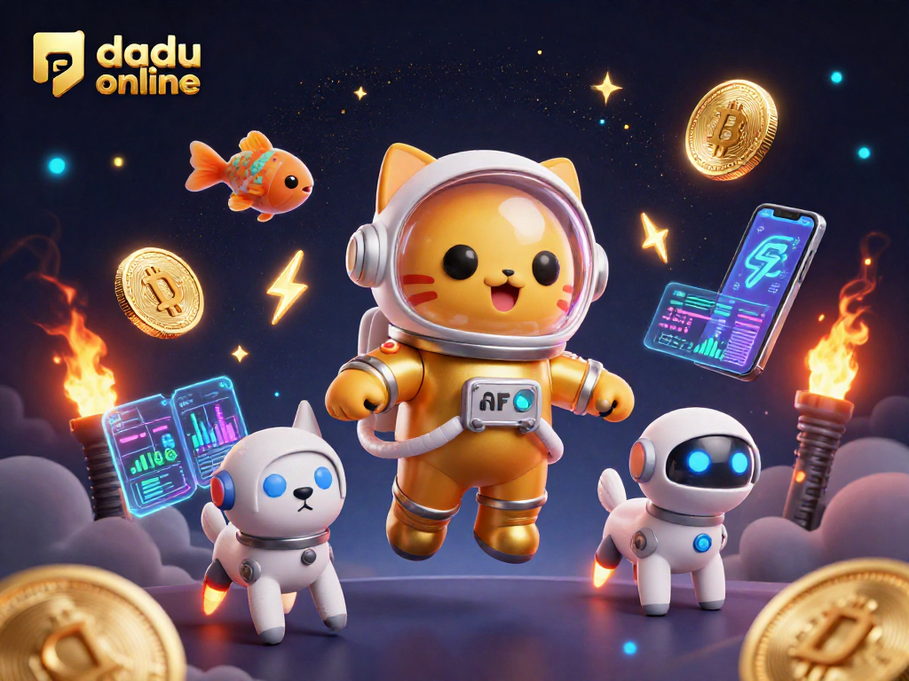 Win exciting rewards with dadu online as a golden astronaut cat explores an enchanting cosmic casino.