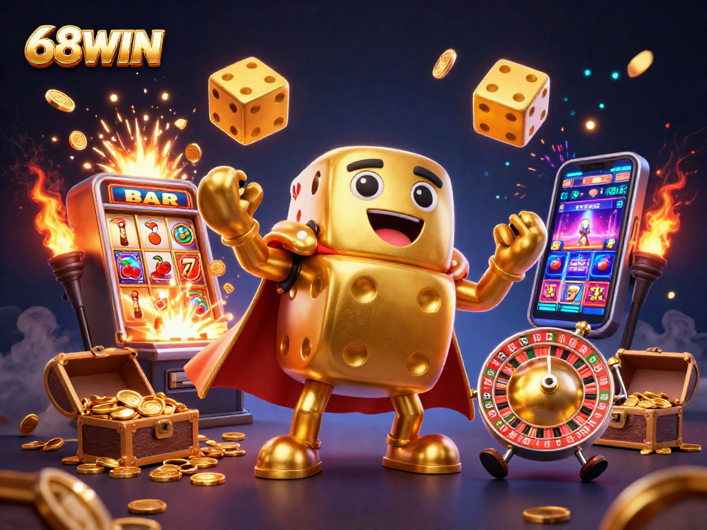 68WIN players engage with vibrant casino games, experiencing thrilling jackpots and excitement.