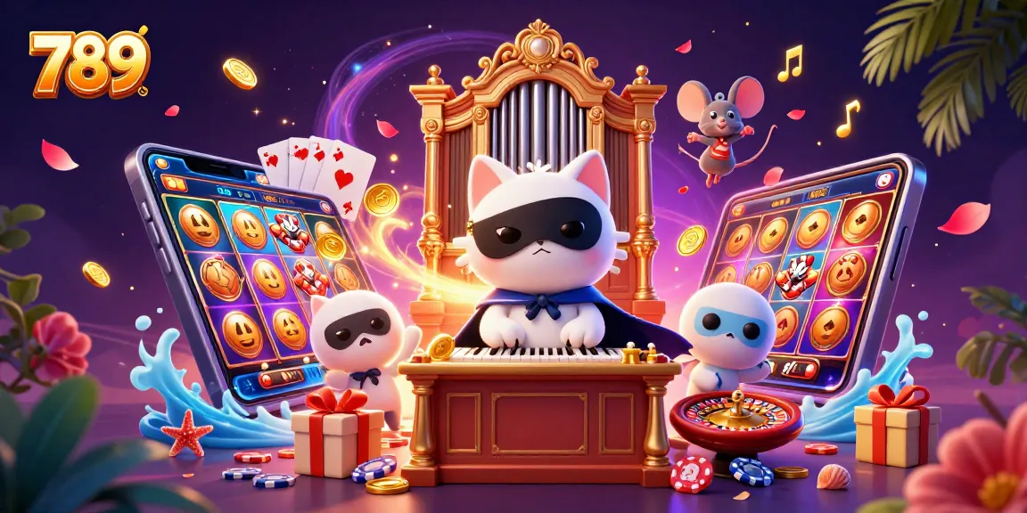 Place bets and win big with 789 in this vibrant casino illustration of exciting gaming elements.