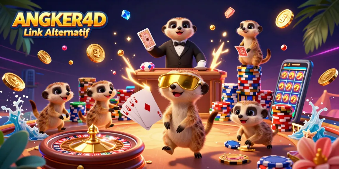 Experience the excitement of ANGKER4D Link Alternatif with dynamic meerkats managing a lively casino scene.