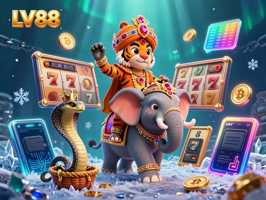 Experience the excitement of LV88 at this vibrant 3D cartoon casino scene with rich game elements.