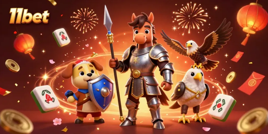 Experience thrilling gameplay with 11bet amidst a vibrant 3D casino celebration scene.