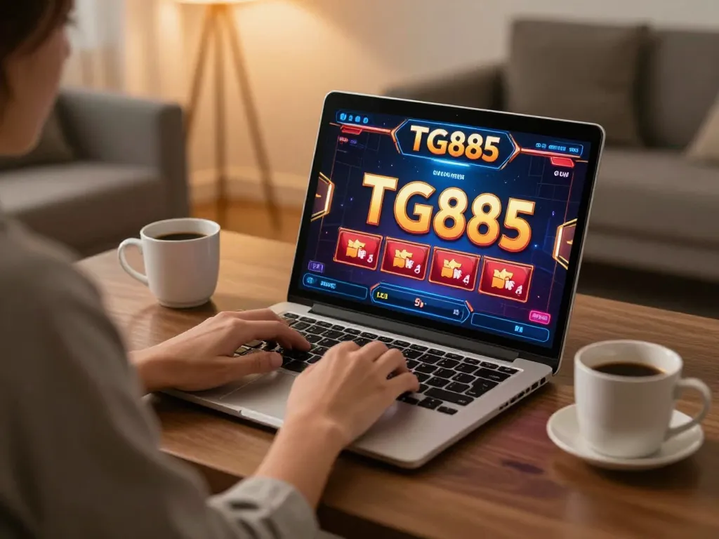 Player enjoying online slots on TG88 platform with a comfortable setup at home.