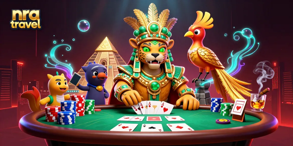 Engage in thrilling poker games with nra travel's vibrant representation of a Mayan-themed casino scene.
