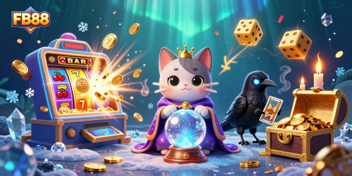 Experience thrilling gains with FB88's vibrant casino scene, showcasing an exciting jackpot explosion and mystical characters.