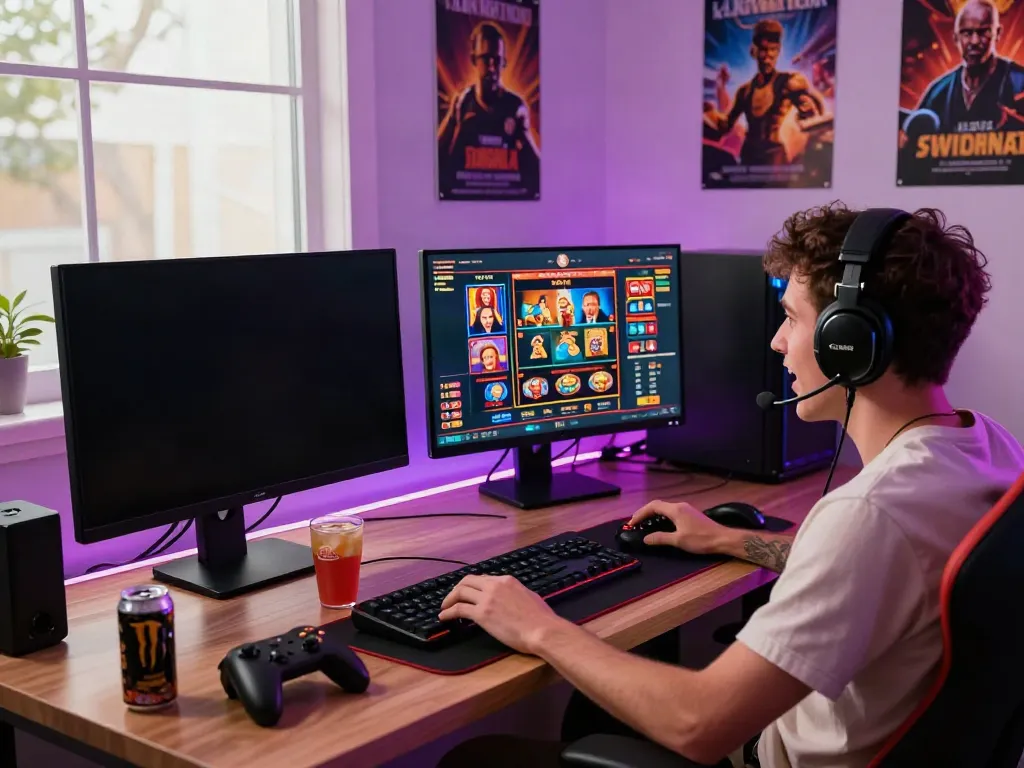 Engaged player enjoying man88 live casino experience at a modern gaming setup.